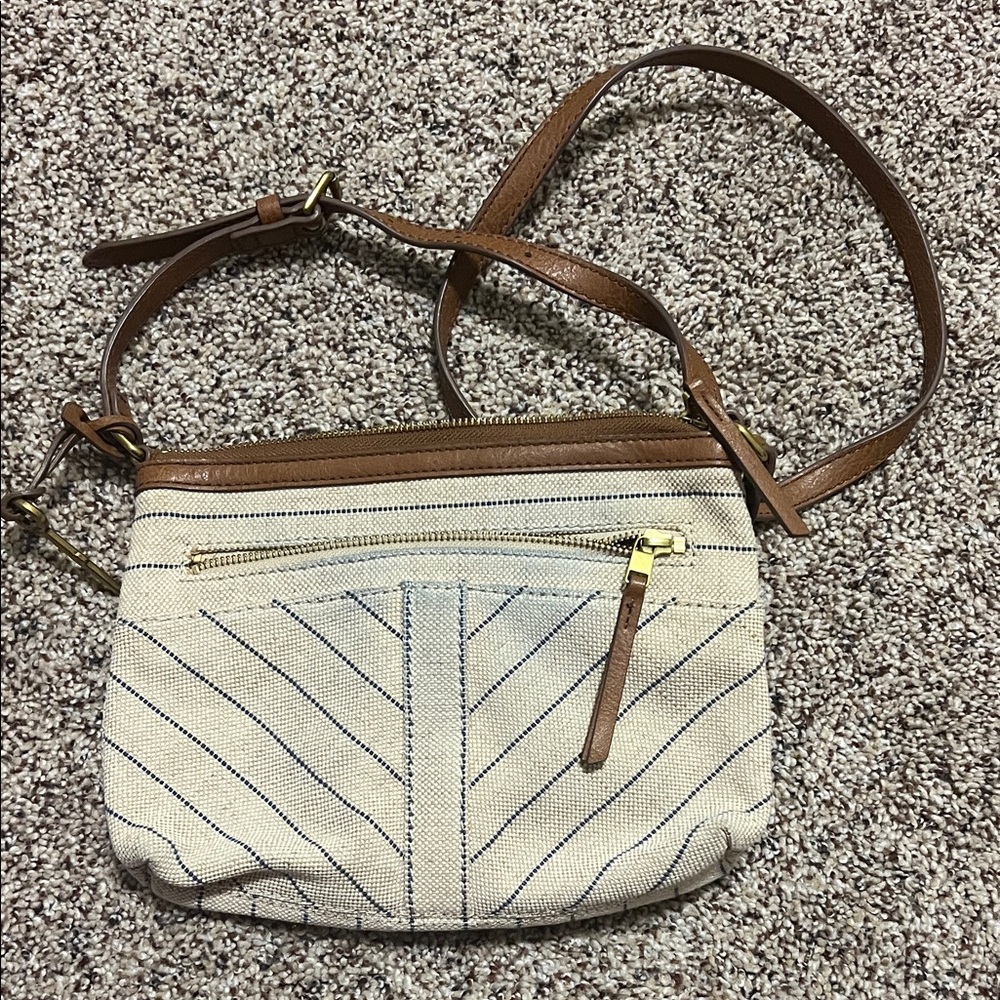 Fossil Tan and Cream Crossbody Bag